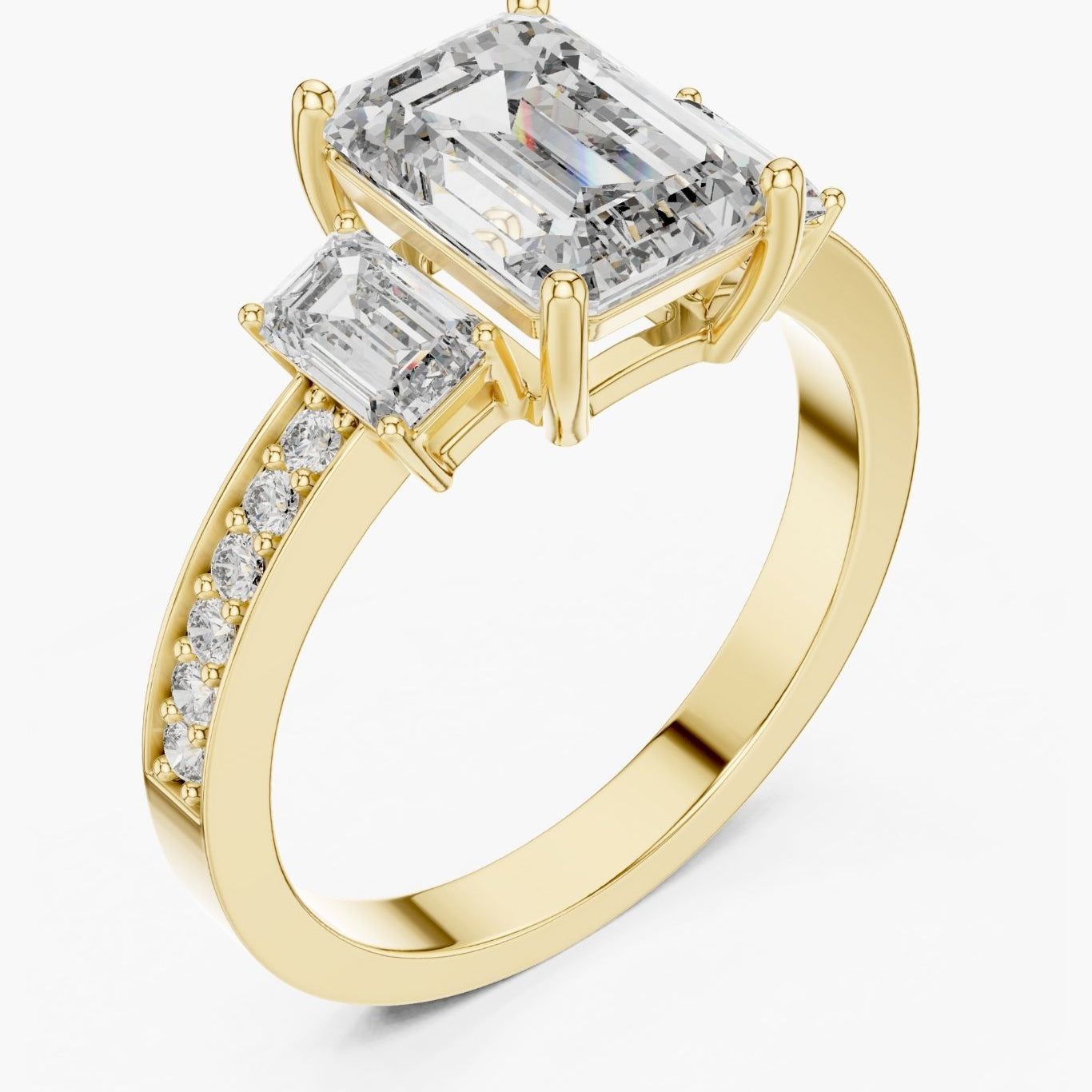 2ct Emerald Three-Stone Diamond Ring