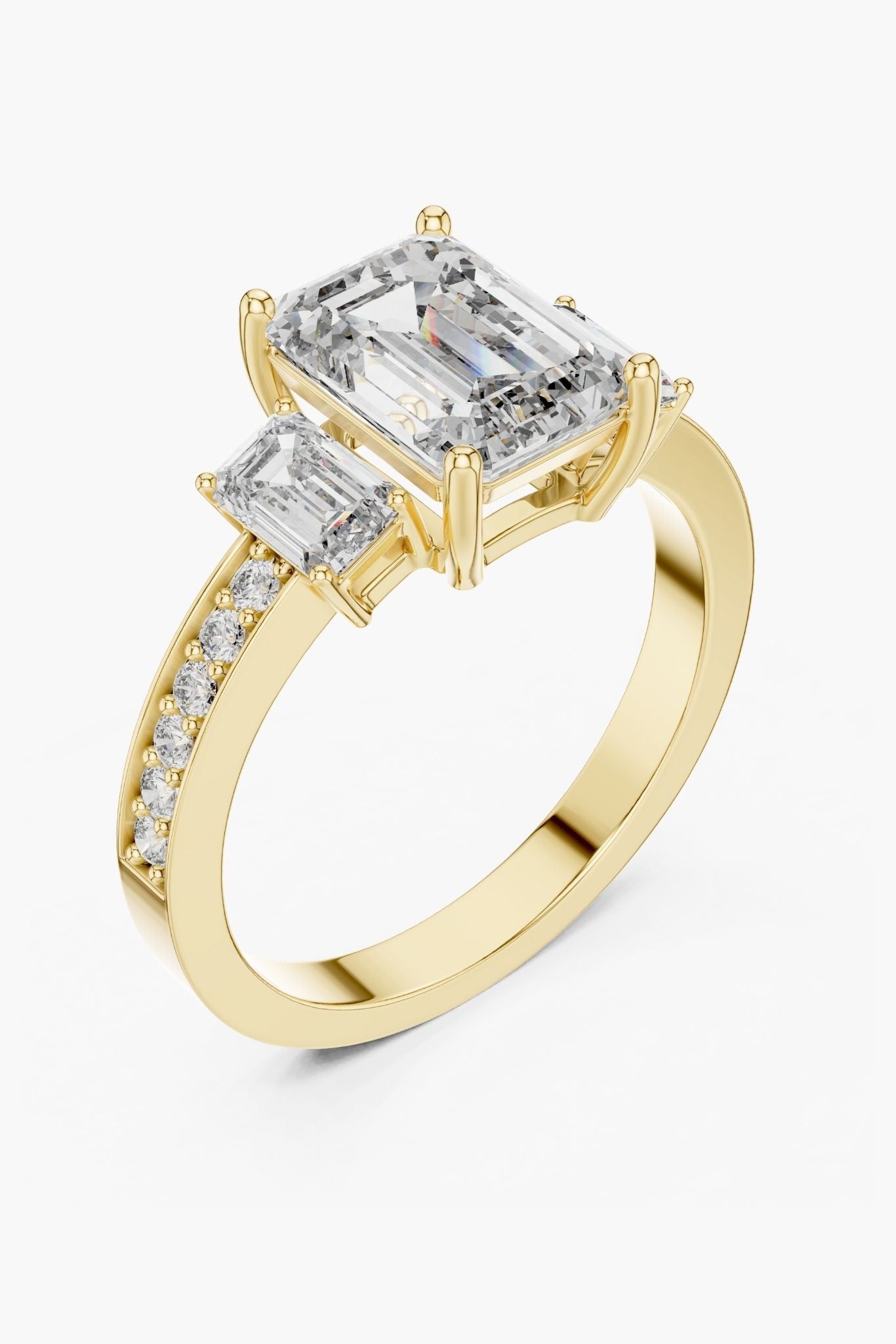 2ct Emerald Three-Stone Diamond Ring