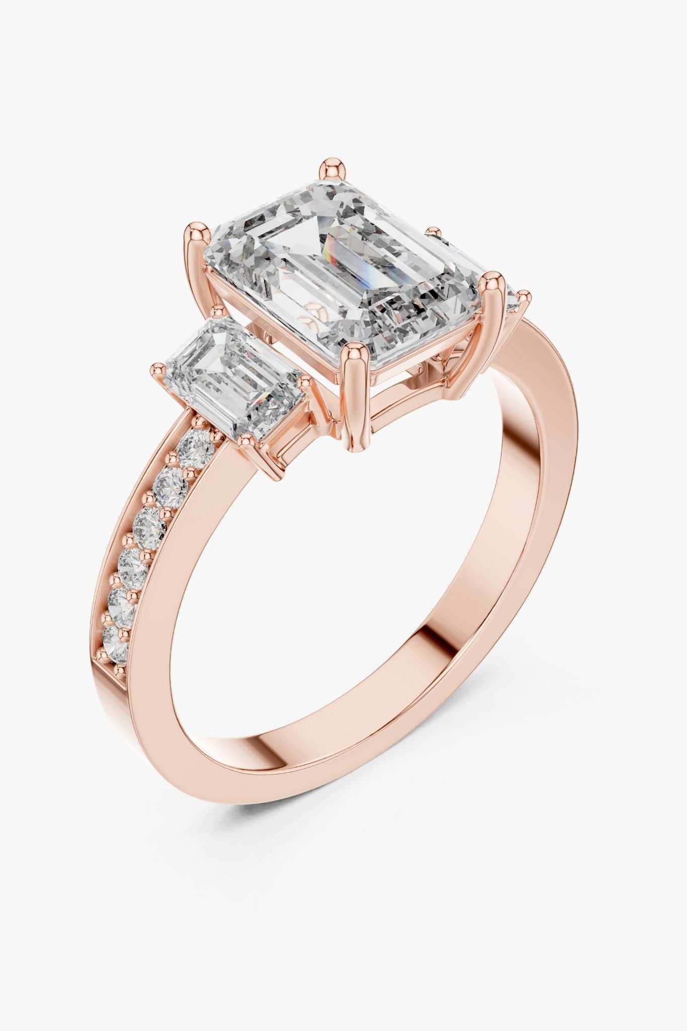 2ct Emerald Three-Stone Diamond Ring