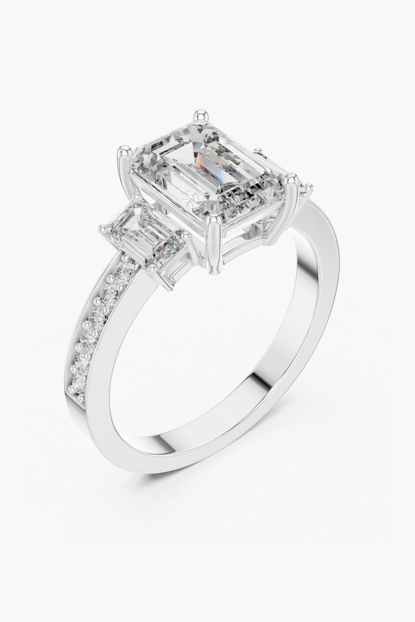 2ct Emerald Three-Stone Diamond Ring