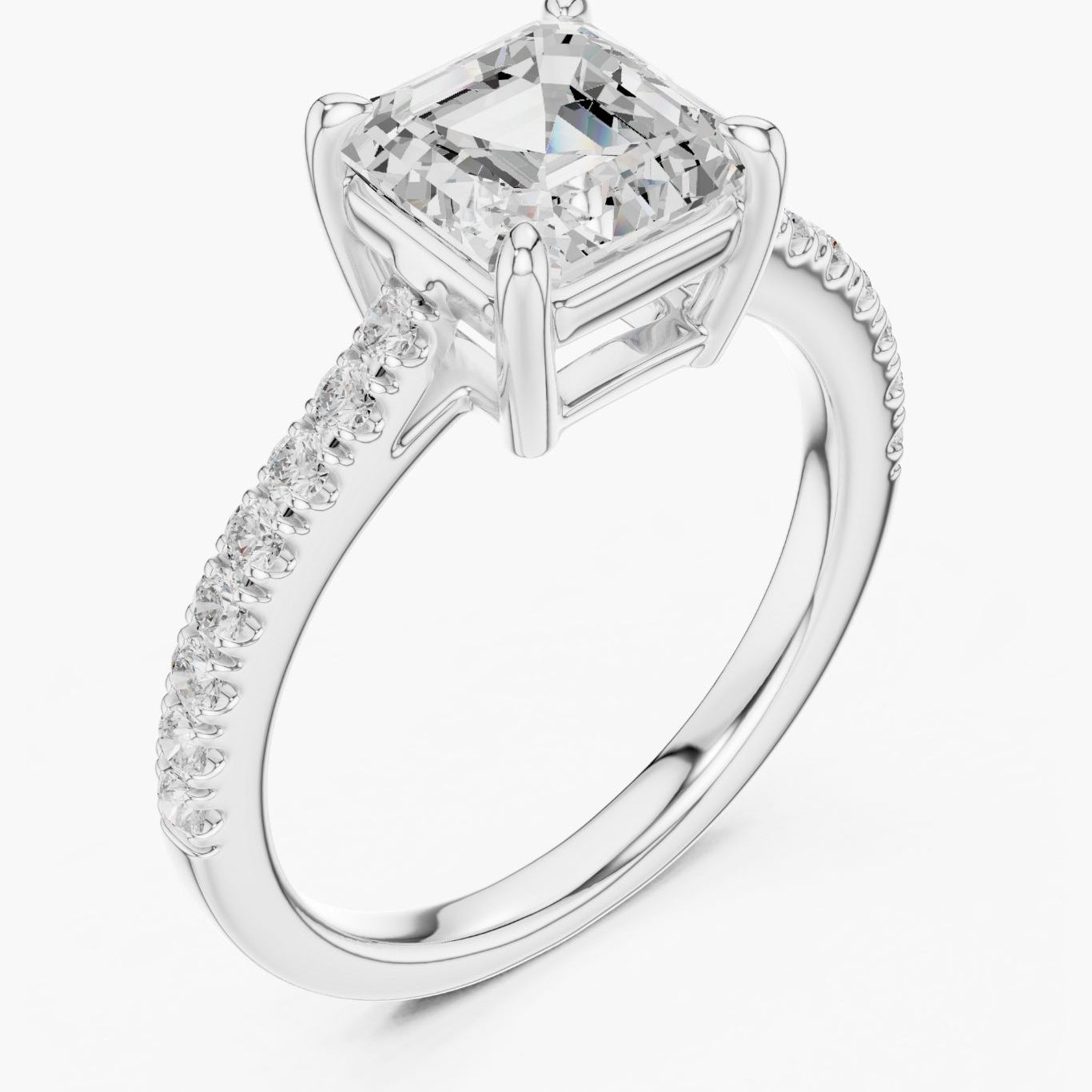 Asscher 2ct Pavé Solitaire Ring