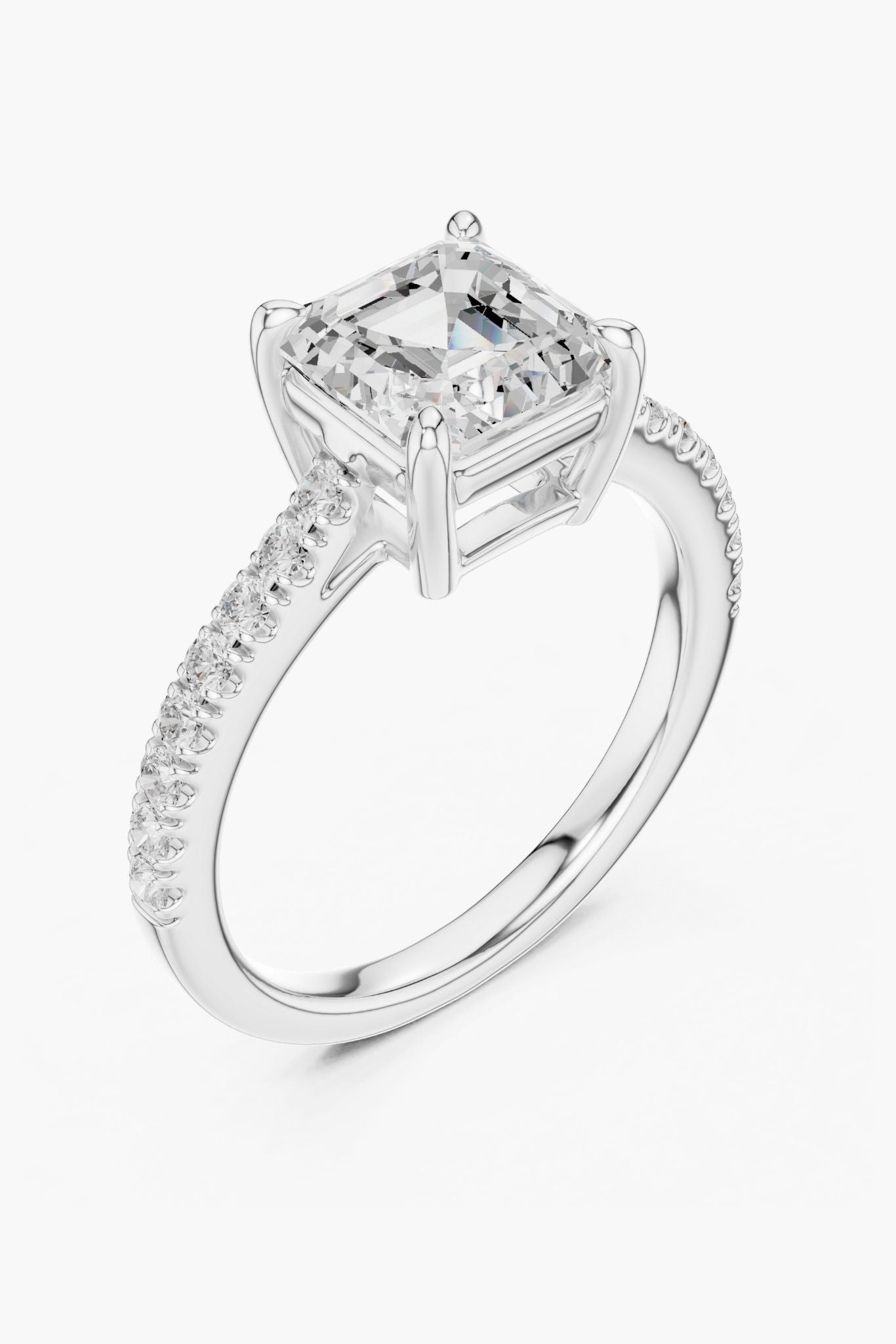 Asscher 2ct Pavé Solitaire Ring